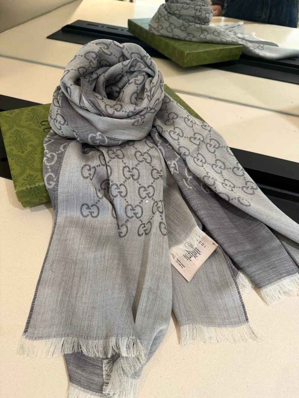 GUCCI Grey GG Monogram Scarf